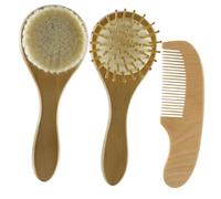 ZUNOXAZ Juego De Cepillo Pelo De Ñiño y Peine De Madera Para Recién Nacido, Cepillo De Lana Natural, Cuidado Delicado Del Cuero Cabelludo, Para Bebés y Niños Pequeños, Set De 3 Piezas
