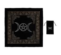 ZUNOXAZ Juego de Mantel y Bolsa de Terciopelo para Cartas de Tarot, Tapete de Adivinación Diseño Pentagrama y Fases Lunares para Uso en Lecturas Profesionales