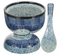ZUNOXAZ Tazón de Sopa Japonés de Cerámica con Tapa Cuenco Pequeño para Guisar y Arroz para Sushi Set 2 Piezas Estilo Edo con Cuchara para Restaurante y Uso Doméstico