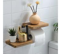 ZUNTO Portador de Papel Higiénico con Estante de Madera, Perforado, Soporte para Rollo de Papel Higiénico de Pared para Baño, Cocina y Toilette