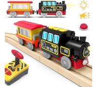 ZUOAN Tren motorizado, para raíles de madera, tren teledirigido con conexión magnética, kit de tren de locomotora a pilas compatible con Thomas Brio Chuggington