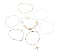 Zuoeay 7 pulseras de playa con conchas y cuentas de estrella de mar, elegantes accesorios de vacaciones para mujeres y niñas