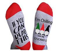 Zuoeay Calcetines de algodón para hombre y mujer, con texto en inglés «If You Can Read This I Chilling With My Gnomes Letras Holiday Stockings Hoisery Christmas Socks Women Fuzzy