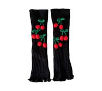 Zuoeay Calentadores de piernas con volantes de Navidad, cerezas dulces con lazo, puños de punto, para festivales, calcetines de pantorrilla sin pies para mujer, fundas de pierna de Navidad, Negro