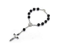Zuoeay Exquisito rosario para joyería de cruz, cuentas de cristal negro, artículo imprescindible para oración catolicista para mujeres y hombres, fabricación de joyas católicas