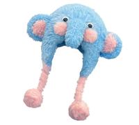 Zuoeay Gorro de peluche de elefante de dibujos animados con orejas para invierno, cálido, con orejeras peludas, animé japonés para niños y adultos, divertido sombrero de elefante novedoso