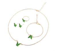 Zuoeay Juego de joyas de mariposa para niñas, collar con colgante de moda, cadena ajustable con brazalete, anillos, aretes, collar con colgante, talla única, como se describe, como se describe