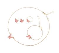 Zuoeay Juego de joyas de mariposa para niñas, collar con colgante de moda, cadena ajustable con brazalete, anillos, aretes, collar con colgante, talla única, como se describe, como se describe