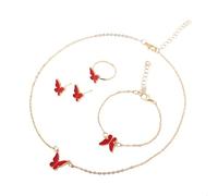 Zuoeay Juego de joyas de mariposa para niñas, collar con colgante de moda, cadena ajustable con brazalete, anillos, aretes, collar con colgante, talla única, como se describe, como se describe