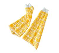 Zuoeay Mangas de pierna con patrón de corazón y cuadrados estéticos, calentadores acampanados de punto suave para mujeres y adolescentes, calcetines largos sin pies, calentadores acampanados de punto