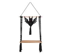 Zuoeay Tapiz de macramé tejido a mano para colgar en la pared, para decoración del hogar, cuerda de algodón de Halloween, estante de almacenamiento flotante, estante de tapiz de murciélago de