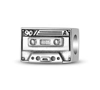 ZUOHUI Abalorio de cinta de casete retro oxidado de plata de ley S925 for mujer for pulseras Pandora, fabricación de joyas DIY, cuenta vintage for amantes de la música
