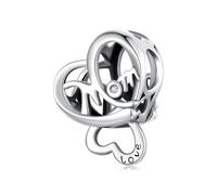 ZUOHUI Abalorio de corazón de cobre chapado en platino for el día de la madre for hacer joyas de mujer, cuenta Love Mom for pulseras compatibles con Pandora, recuerdo de cumpleaños DIY(YIC165)