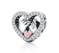 ZUOHUI Abalorio de corazón de cobre chapado en platino for hacer joyas de bricolaje, regalo romántico del día de San Valentín for mujeres, esposas, novias, 1,7 x 1,2 cm, compatible con Pandora