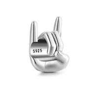 ZUOHUI Abalorio de cuernos de signo de mano de roca oxidada de plata de ley S925 for mujer for pulseras Pandora, fabricación de joyas DIY, cuenta for amantes de la música punk