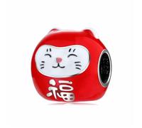 ZUOHUI Abalorio de gato de la suerte y daruma de plata de ley 925 for pulseras, collares y llaveros. Regalo ideal for ella, esposa, hija o mamá.