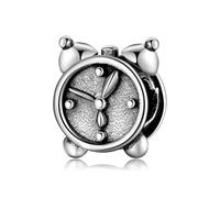 ZUOHUI Abalorio de mini reloj despertador retro oxidado de plata de ley S925 for mujer for pulseras Pandora, fabricación de joyas DIY, cuenta de reloj vintage