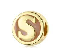 ZUOHUI Abalorio de plata de ley S925 chapado en oro con letra S for pulseras Pandora, fabricación de joyas personalizadas, cuentas iniciales