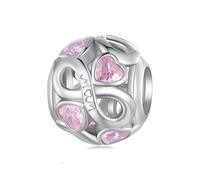 ZUOHUI Abalorio DIY del Amor Eterno del Día de la Madre - Encanto chapado en rodio de cobre con circonita de corazón rosa for hacer pulseras, regalo for ella