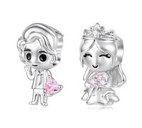 ZUOHUI Abalorios de cobre chapado en platino for mujer, for hacer joyas, cuentas de pareja de boda for pulseras Pandora, regalo de San Valentín(2pcs)