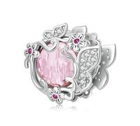 ZUOHUI Abalorios de plata de ley 925 for mujer, estilo dulce rosa, serie Hada de las Flores, for pulsera Pandora. Mariposa, regalo festivo, for crear joyas DIY.(BSC552)