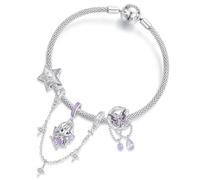 ZUOHUI Abalorios de plata de ley 925 for mujer, serie Dulce Sueño de Hada Estelar Púrpura, for pulsera Pandora. Diseño de luna, mariposa, regalo festivo, ideal for crear joyas DIY.(19CM-set)