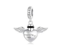 ZUOHUI Abalorios para pulseras Pandora, colgante de plata de ley 925 con forma de corazón y alas, accesorio para crear joyas conmemorativas para cenizas de mascotas(Engraving available)