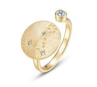 ZUOHUI Anillo Ajustable de Plata de Ley S925 Chapado en Oro Real con Signo del Zodiaco, Anillo apilable Cepillado a Mano for Mujer, joyería de Viaje de Moda (0.472 in)(Pisces (Natural Aquamarine))
