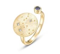 ZUOHUI Anillo ajustable de plata de ley S925 chapado en oro real con signo del zodiaco, anillo apilable cepillado a mano for mujer, joyería de viaje de moda (0.472 in)(Sagittarius (natural tanzanite))