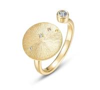 ZUOHUI Anillo Ajustable de Plata de Ley S925 Chapado en Oro Real con Signo del Zodiaco, Anillo apilable Cepillado a Mano for Mujer, joyería de Viaje de Moda (0.472 in)(Aries (Zirconia))