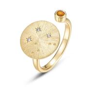 ZUOHUI Anillo Ajustable de Plata de Ley S925 Chapado en Oro Real con Signo del Zodiaco, Anillo apilable Cepillado a Mano for Mujer, joyería de Viaje de Moda (0.472 in)(Libra (Natural Opal))