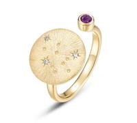 ZUOHUI Anillo Ajustable de Plata de Ley S925 Chapado en Oro Real con Signo del Zodiaco, Anillo apilable Cepillado a Mano for Mujer, joyería de Viaje de Moda (0.472 in)(Aquarius (Natural Amethyst))