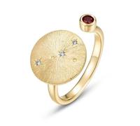 ZUOHUI Anillo Ajustable de Plata de Ley S925 Chapado en Oro Real con Signo del Zodiaco, Anillo apilable Cepillado a Mano for Mujer, joyería de Viaje de Moda (0.472 in)(Cancer (Cultured Ruby))