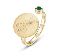 ZUOHUI Anillo Ajustable de Plata de Ley S925 Chapado en Oro Real con Signo del Zodiaco, Anillo apilable Cepillado a Mano for Mujer, joyería de Viaje de Moda (0.472 in)(Taurus (Cultured Emerald))