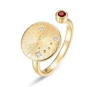 ZUOHUI Anillo Ajustable de Plata de Ley S925 Chapado en Oro Real con Signo del Zodiaco, Anillo apilable Cepillado a Mano for Mujer, joyería de Viaje de Moda (0.472 in)(Capricorn (Natural Garnet))