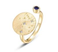 ZUOHUI Anillo Ajustable de Plata de Ley S925 Chapado en Oro Real con Signo del Zodiaco, Anillo apilable Cepillado a Mano for Mujer, joyería de Viaje de Moda (0.472 in)(Virgo (Cultured Sapphire))