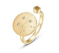 ZUOHUI Anillo Ajustable de Plata de Ley S925 Chapado en Oro Real con Signo del Zodiaco, Anillo apilable Cepillado a Mano for Mujer, joyería de Viaje de Moda (0.472 in)(Scorpio (Natural Citrine))