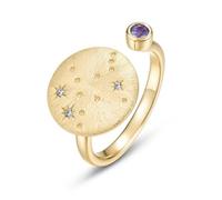 ZUOHUI Anillo Ajustable de Plata de Ley S925 Chapado en Oro Real con Signo del Zodiaco, Anillo apilable Cepillado a Mano for Mujer, joyería de Viaje de Moda (0.472 in)(Gemini (Cultured Alexandrite))