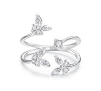 ZUOHUI Anillo apilable Ajustable de Mariposa de Plata de Ley S925 for Mujer, Elegante Banda Que se Puede Abrir, Promesa de Boda y Anillo apilable de declaración