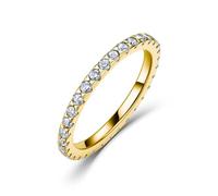 ZUOHUI Anillo apilable de Plata de Ley S925 con moissanita de Color D de 2 mm, diseño «eternidad» Completo, para Mujer; Alianza geométrica para Boda, Compromiso o Aniversario(Gold,9)