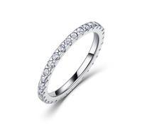 ZUOHUI Anillo apilable de Plata de Ley S925 con moissanita de Color D de 2 mm, diseño «eternidad» Completo, para Mujer; Alianza geométrica para Boda, Compromiso o Aniversario(Silver,7)