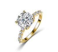 ZUOHUI Anillo de Compromiso de moissanita de 3 Quilates for Mujer, Banda Trenzada de Plata de Ley S925, Solitario de 4 Puntas, Alianza de Boda, (Gold,7)