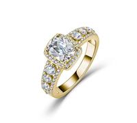 ZUOHUI Anillo de Compromiso de moissanita de Corte Radiante de Plata de Ley S925 for Mujer, Alianza de Boda, Anillo apilable(Gold,7)