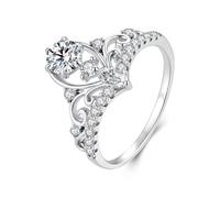 ZUOHUI Anillo de Corona de moissanita de Plata de Ley S925 de 0,5 Quilates for Mujer, Anillo Ajustable de declaración de Cuento de Hadas, Alianza de Promesa de Boda de Princesa Vintage(6)