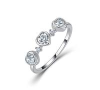 ZUOHUI Anillo de moissanita de 3 Corazones de Plata de Ley S925 for Mujer, Banda de Amor apilable, Anillo de Promesa romántico for Uso Diario de Aniversario(Silver,7)