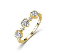ZUOHUI Anillo de moissanita de 3 Corazones de Plata de Ley S925 for Mujer, Banda de Amor apilable, Anillo de Promesa romántico for Uso Diario de Aniversario(Gold,9)