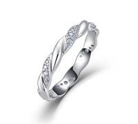 ZUOHUI Anillo de moissanita de eternidad Trenzado de Plata de Ley S925 for Mujer, Banda apilable, Anillo de Promesa de Aniversario Minimalista for la Oficina Diaria(Silver,7)