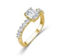 ZUOHUI Anillo de moissanita de Plata de Ley S925 con Talla Esmeralda for Mujer, Solitario de 1 quilate con Piedras Decorativas, Anillo de Compromiso Vintage for la Oficina Diaria(Gold,5)