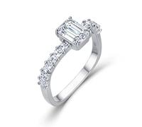 ZUOHUI Anillo de moissanita de Plata de Ley S925 con Talla Esmeralda for Mujer, Solitario de 1 quilate con Piedras Decorativas, Anillo de Compromiso Vintage for la Oficina Diaria(Silver,7)