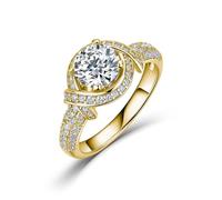 ZUOHUI Anillo de moissanita de Plata S925, Anillos apilables de Solitario de Compromiso con pavé Completo de Brazo retorcido de 1,9 Quilates for Mujer(Gold,6)